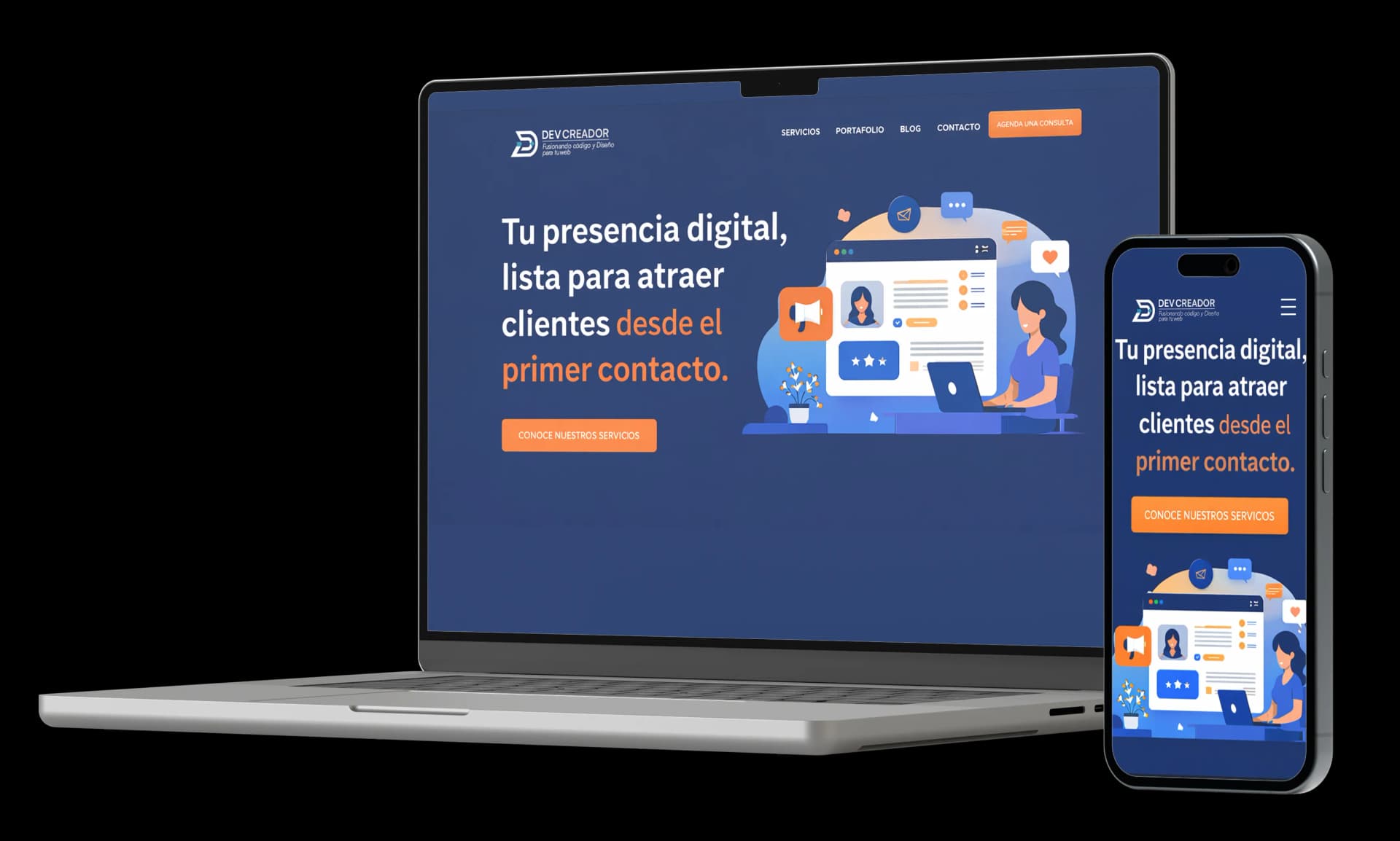 Laptop mostrando diseño de landing page profesional